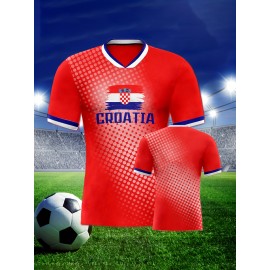 Women's Plus Size Croatia Soccer Jersey - Patriotic Red & Blue V-Neck, Breathable & Lightweight Polyester Sports Tee with Croatian Flag & 