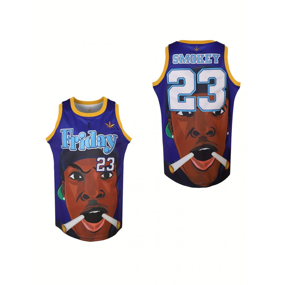 Court Classic, Men's #23 Embroidered Basketball Jersey - Retro 90s Hip Hop Style, Breathable Polyester Tank Top for Training & Competition, Machine Washable - Blue, Sizes S-3XL
