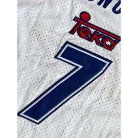 Men's #7 Basketball Training Jersey - Breathable Mesh Tank Top with V-Neck, Sleeveless Athletic Shirt for Sports & Casual Wear, Sizes S-3XL, White with Blue & Red Accents