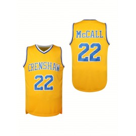 Crenshaw 22 McCall Men's Basketball Jersey, V-Neck Polyester Sports Vest with Embroidery, Blue and Yellow, Sizes S-3XL