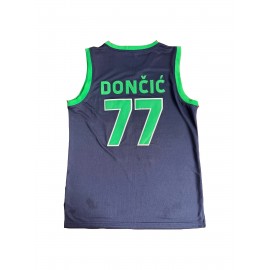 Men's Slovenia #77 Basketball Jersey - Navy Blue and Green, Breathable Polyester, Letter & Number, Loose Fit, Crew Neck, Ideal for Team Sports & Casual Wear, Team Apparel|Sleeveless Jersey|Durable Fabric
