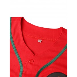 1pc Mexico Men'S V-Neck Baseball Jersey - Breathable Polyester Sports Top with Lettering and Emblem, Casual Loose-Fit for Training and Beachwear, Available in Black, White, and Red