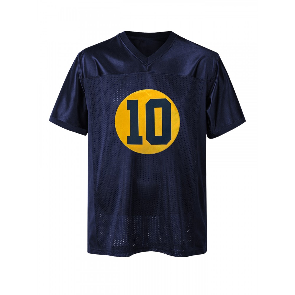 Men's #10 Dark Blue Retro Mesh Embroidery Sport Jersey : V-neck short sleeves Breathable Sports T-shirt For Training Competition