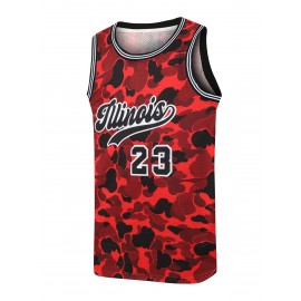 Men's #23 Goat Camo Blend Basketball Jersey - Retro 90's Style, Breathable & Quick-Dry, Sleeveless Sports Uniform for Parties & Training, Red/Black/Brown, Moisture-Wicking Nylon/Spandex