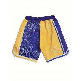 1pc Men'S Retro Embroidered Alphabet Polyester Sports Shorts, Loose Fit, Slight Stretch, Quick-Dry Mesh Breathable for Basketball, Running, Beach, Casual & Outdoor Activities - All Seasons