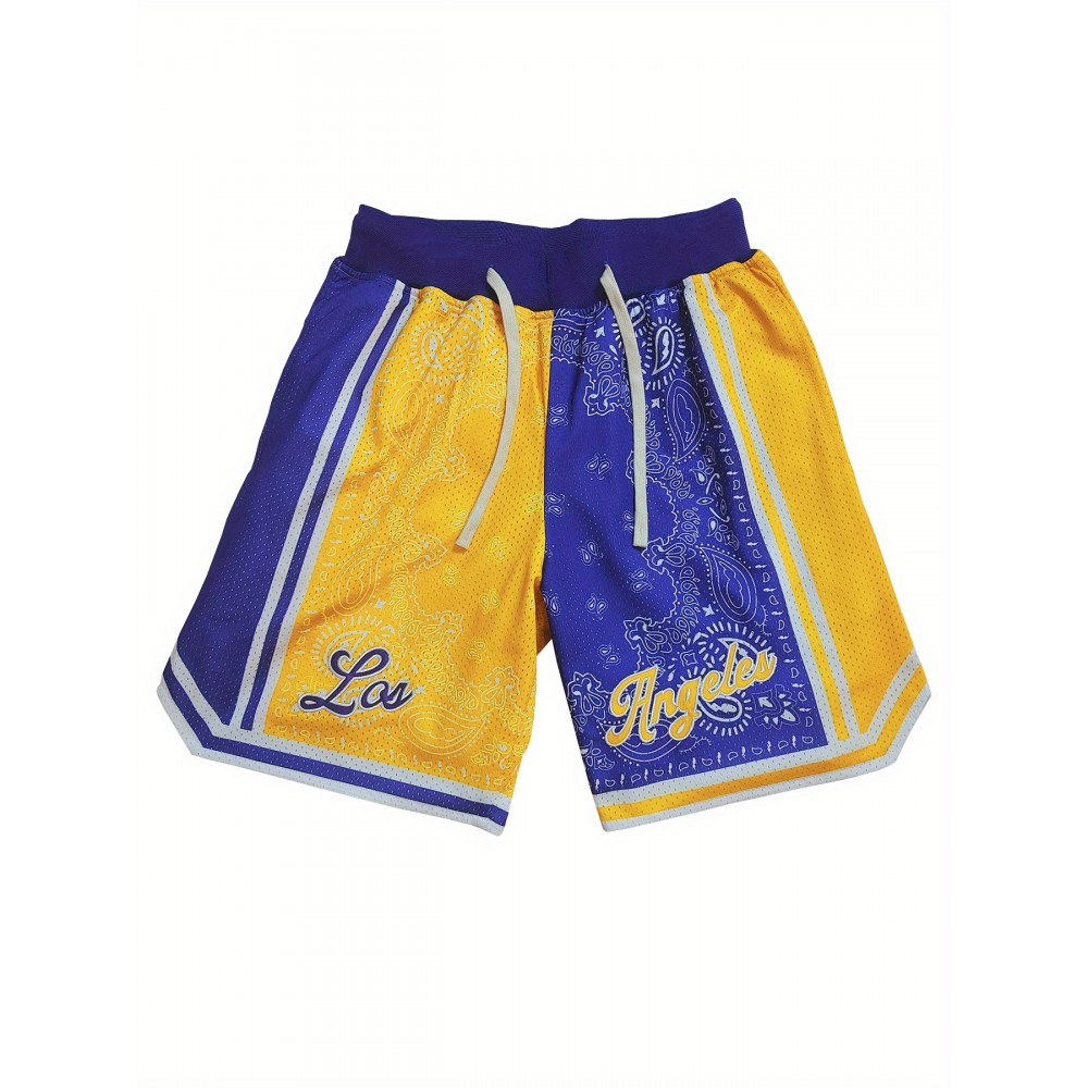 1pc Men'S Retro Embroidered Alphabet Polyester Sports Shorts, Loose Fit, Slight Stretch, Quick-Dry Mesh Breathable for Basketball, Running, Beach, Casual & Outdoor Activities - All Seasons