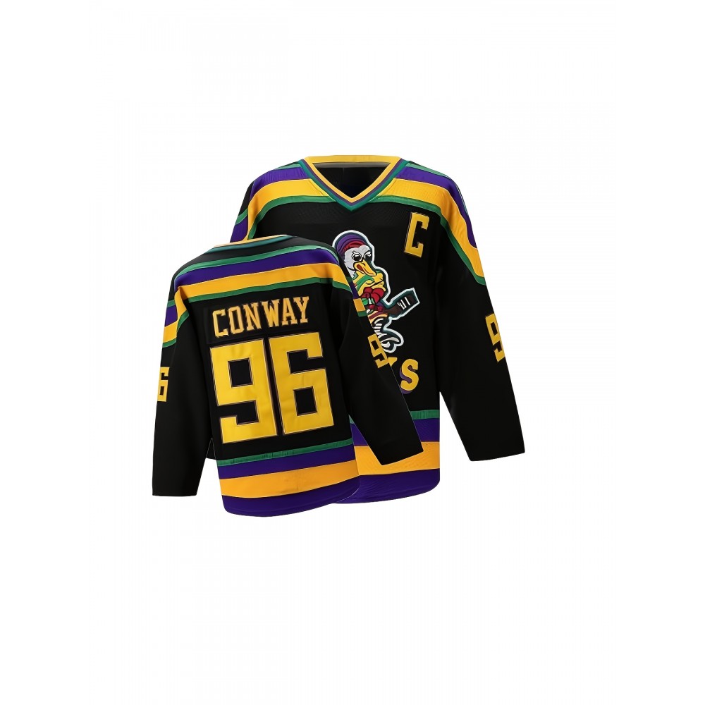 Men's Ice Hockey Jersey Black #96 Charlie Conway Mighty Ducks Adam Banks Movie Retro Vintage
