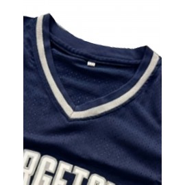 Men's #3 Dark Blue Basketball Jersey - Breathable Polyester, V-Neck, Lettering & Numbers, Perfect for Sports & Casual Wear