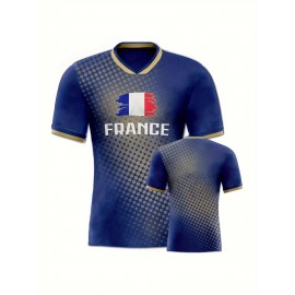 Women's Plus Size France Soccer Jersey - V-Neck, Short Sleeve, Breathable & Lightweight Polyester Sports Tee with French Flag Design, Moisture-Wicking, Perfect for Fans & Players, Soccer Accessories