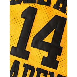 Men's Yellow Basketball Jersey #14 - Breathable Polyester Loose Fit Round Neck Embroidered Design for Sports & Casual Wear - Machine Washable - Ideal for Team Games, Outdoor Activities, and Parties