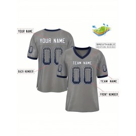 Customizable Plus Size Football Jersey - Personalized Name & Number, Vibrant Orange & White Striped Design, V-Neck Short Sleeve for Women'S Outdoor Sports, Team Uniforms, Summer Athletic Wear, Sporty Clothing, Durable Sportswear