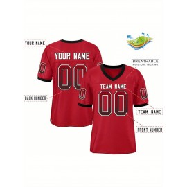 Customizable Plus Size Football Jersey - Personalized Name & Number, Vibrant Orange & White Striped Design, V-Neck Short Sleeve for Women'S Outdoor Sports, Team Uniforms, Summer Athletic Wear, Sporty Clothing, Durable Sportswear