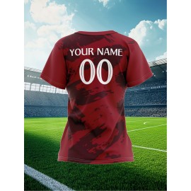 Customizable Women'S Soccer Jersey - Personalized Name & Number, Red Camo Design, Soft Fabric, Round Neck, Summer Sports & Casual Wear, Soccer Accessories