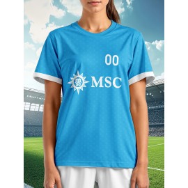 Customizable Women'S Plus Size Football Jersey - Personalized Team Name & Number, Breathable Outdoor Sports Shirt with Vibrant Blue & Pink Geometric Design, Perfect for Soccer Fans, Soccer Fan Apparel | Vibrant Jersey Design | Durable Fabric Shirt