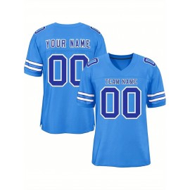 Customizable Football Jersey - Personalized Name & Number, V-Neck, Short Sleeve, Breathable Mesh Fabric, Team Colors with Bold 