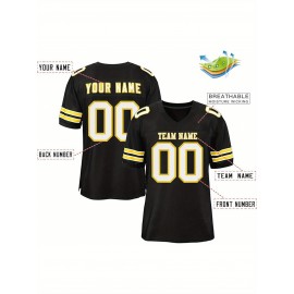 Customizable Football Jersey - Personalized Name & Number, V-Neck, Short Sleeve, Breathable Mesh Fabric, Team Colors with Bold 