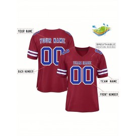 Customizable Football Jersey - Personalized Name & Number, V-Neck, Short Sleeve, Breathable Mesh Fabric, Team Colors with Bold 