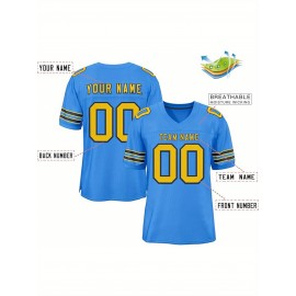 Customizable Football Jersey - Personalized Name & Number, V-Neck, Short Sleeve, Breathable Mesh Fabric, Team Colors with Bold 