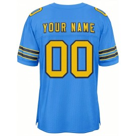 Customizable Football Jersey - Personalized Name & Number, V-Neck, Short Sleeve, Breathable Mesh Fabric, Team Colors with Bold 