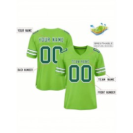 Customizable Football Jersey - Personalized Name & Number, V-Neck, Short Sleeve, Breathable Mesh Fabric, Team Colors with Bold 