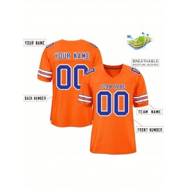 Customizable Football Jersey - Personalized Name & Number, V-Neck, Short Sleeve, Breathable Mesh Fabric, Team Colors with Bold 