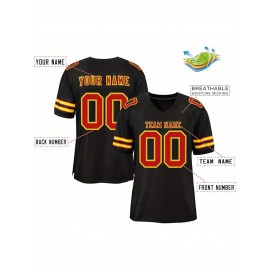 Customizable Football Jersey - Personalized Name & Number, V-Neck, Short Sleeve, Breathable Mesh Fabric, Team Colors with Bold 