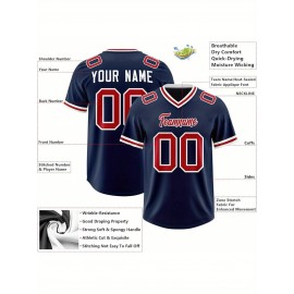 Custom Football Jersey Personalized with Team Name & Number - Women's Large Size Sports Shirt, Navy Blue & Red Color Scheme, Non-Stretch Fabric for Soccer, Team Uniforms, Gifts - Easy-Care Athletic Apparel, Sleeve Stripes, Detailing