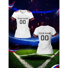 Customizable Women's V-Neck Soccer Jersey - Personalized Name & Number, Breathable Polyester, Quick-Dry Athletic Top for Team Training, Sports Fitness & Casual Wear, Casual Sportswear | Customizable Sports Gear | Smooth Fabric