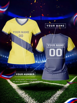 Customized Women'S V-Neck Football Jersey, Polyester 100% Knit Fabric, Quick-Dry Comfort Fit, All Over Print, Regular Length, for Team Training & Fitness, Spring/Summer/Fall Sports Top
