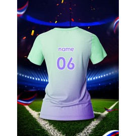 [Quickdry] Customizable Women's V-Neck Football Jersey - Personalized Name & Number, Breathable Polyester, Quick-Dry Sports Top for Team Training & Casual Wear, Available in Light Green & Purple, Athletic Jersey | Sporty Vneck Jersey | Polyester Fabric