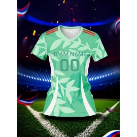 Customized Women'S V-Neck Football Jersey, Polyester 100%, Quick-Dry Knit Fabric, All Over Print, Regular Length, Slight Stretch, Breathable for Training & Fitness, Spring/Summer/Fall Sports Top
