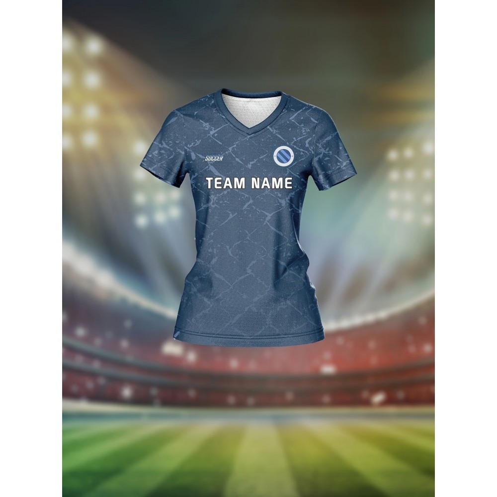 Custom Women's V-Neck Soccer Jersey - Personalized Name & Number, Breathable Quick-Dry Fabric, Team Training Fitness Casual Wear, Retro Street Futuristic Styles, Spring Summer Fall Sports Apparel, Soccer Accessories