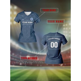Custom Women's V-Neck Soccer Jersey - Personalized Name & Number, Breathable Quick-Dry Fabric, Team Training Fitness Casual Wear, Retro Street Futuristic Styles, Spring Summer Fall Sports Apparel, Soccer Accessories