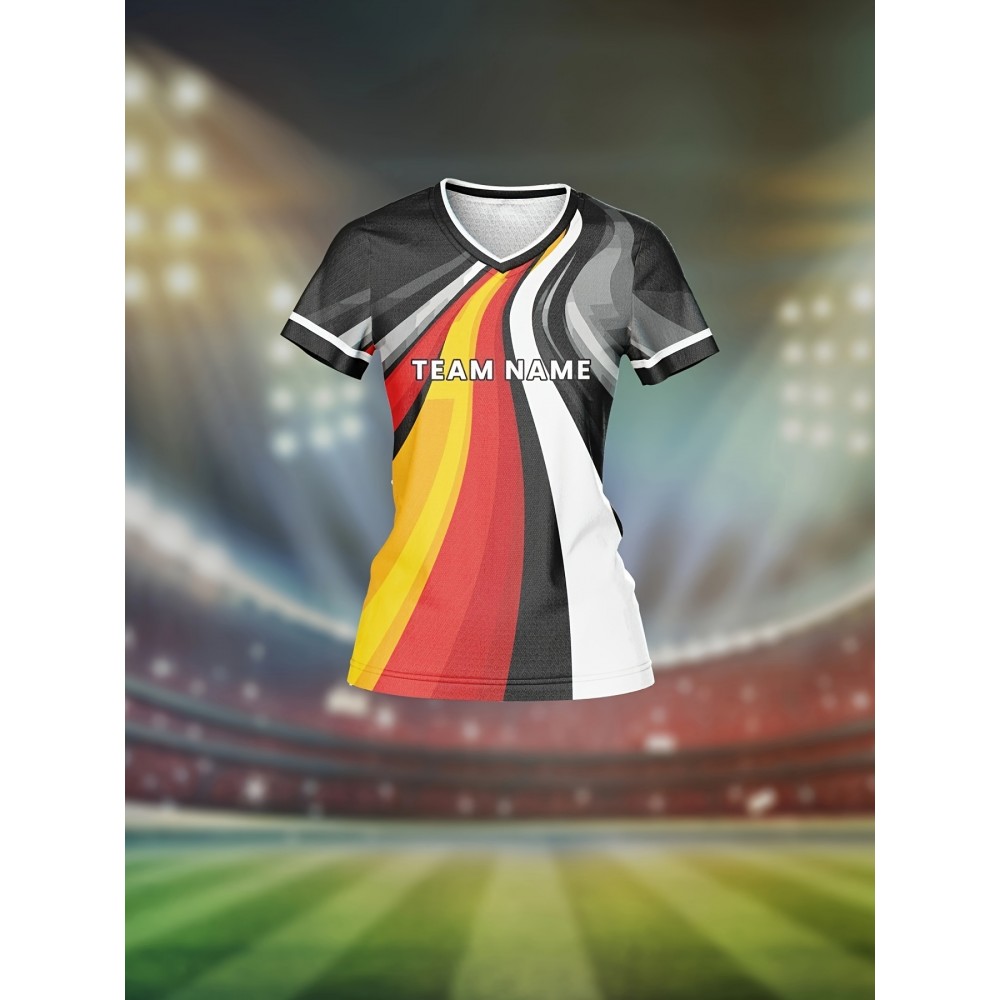 Customizable Women's V-Neck Football Jersey - Moisture-Wicking Quick-Dry Breathable Sports Top with Team Name & Number, Loose Fit Retro Street Style for Soccer, Basketball, Baseball, Ice Hockey - Spring/Summer/Fall Training & Casual Wear