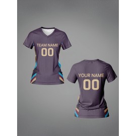Custom Name and Number Women'S V-Neck Football Jersey, Team Training Sportswear, Comfortable Breathable, Quick-Drying, Daily Casual, Polyester, Slight Stretch, All Over Print, Regular Length, Spring/Summer/Fall, Knit Fabric, 210 g/m²