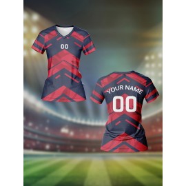 Customizable Women'S V-Neck Soccer Jersey - Personalized Team Training & Fitness Top with Name and Number, Breathable, Quick-Dry, Ideal for Casual Wear in Spring/Summer/Fall, Spring Jersey | Stylish Soccer Top | Quickdry Fabric