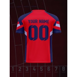 1pc Customizable Kids Football Jersey - V-Neck Polyester Soccer Top with Personalized Name & Number, Medium Stretch, All-Season Sports Knit Fabric for Boys & Girls, Ideal for Training, Beach, Weekend Casual & Birthday Events
