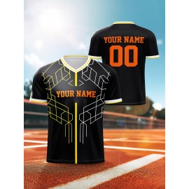 1pc Customizable V-Neck Soccer Jersey for Kids - 100% Polyester Knit Fabric, All-Over Print, Personalized Name & Number, Regular Fit for Boys & Girls - Ideal for Sports, Casual Wear, Training, Beach, Birthday & Outdoors