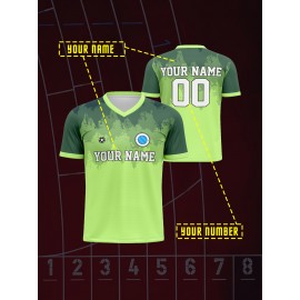 Customizable Youngsters' Soccer Jersey - V-Neck, Personalized Name & Number, Bright Green with Blue Accents, Comfortable for Sports, Outdoor Play & Training, Youth Sports Apparel | Vibrant Youth Top | Comfortable Polyester
