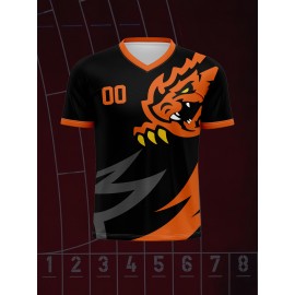 1pc Customizable V-Neck Soccer Jersey for Kids - 100% Polyester, Medium Stretch, All-Over Print, Personalized Name & Number, Regular Fit, for Boys & Girls, Ideal for Sports, Casual Wear, Training, Beach, Birthday - Spring/Summer/Fall