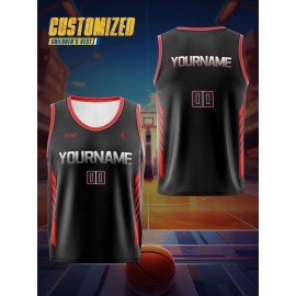 Customizable Kids' Basketball Jersey - Black with Red & White Accents, Breathable & Comfort Fit for Sports, Training, and Parties, Outdoor Basketball Gear | Customizable Jersey | Comfortable Fit, Basketball Jersey