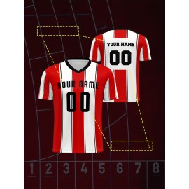 Custom Youngsters' Soccer Jersey - Quick-Dry, Breathable Polyester V-Neck T-Shirt with Personalized Name & Number Design for Boys & Girls - Perfect for Sports & Outdoor Activities, Running, Training, Beach Outings - Spring/Summer/Fall, Perfect for Outdoor