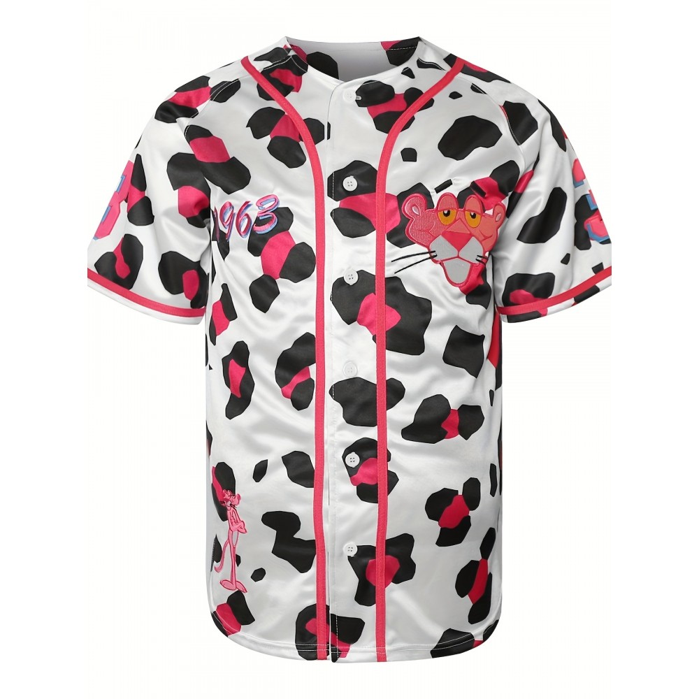 Pink Panther Baseball Jersey For Men, 90s Hip Hop Stitched Sports Fan Clothing For Party White Pink Purple S-3XL