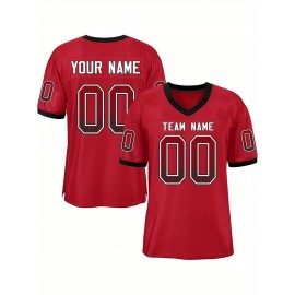 Customizable Plus Size Football Jersey - Personalized Name & Number, Vibrant Orange & White Striped Design, V-Neck Short Sleeve for Women'S Outdoor Sports, Team Uniforms, Summer Athletic Wear, Sporty Clothing, Durable Sportswear