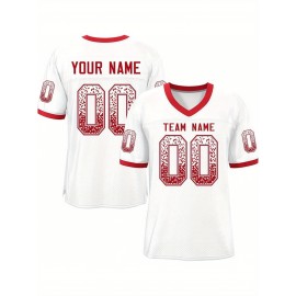 Customizable Plus Size Football Jersey - Personalized Name & Number, Vibrant Orange & White Striped Design, V-Neck Short Sleeve for Women'S Outdoor Sports, Team Uniforms, Summer Athletic Wear, Sporty Clothing, Durable Sportswear