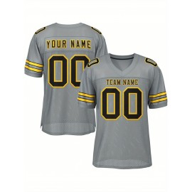 Customizable Football Jersey - Personalized Team Name & Number, Breathable Mesh Back, V-Neck Design, Unisex for Men & Women, Outdoor Sports, Summer Activewear, Custom Football Jersey