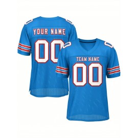Customizable Football Jersey - Personalized Team Name & Number, Breathable Mesh Back, V-Neck Design, Unisex for Men & Women, Outdoor Sports, Summer Activewear, Custom Football Jersey