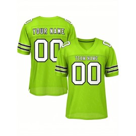 Customizable Football Jersey - Personalized Team Name & Number, Breathable Mesh Back, V-Neck Design, Unisex for Men & Women, Outdoor Sports, Summer Activewear, Custom Football Jersey