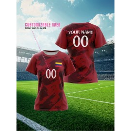Customizable Women'S Soccer Jersey - Personalized Name & Number, Red Camo Design, Soft Fabric, Round Neck, Summer Sports & Casual Wear, Soccer Accessories