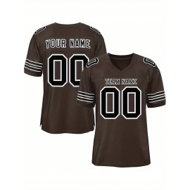 Customizable Football Jersey - Personalized Name & Number, V-Neck, Short Sleeve, Breathable Mesh Fabric, Team Colors with Bold 